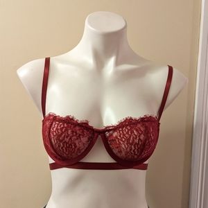 Maroon sheer lace strappy sexy bra size small
